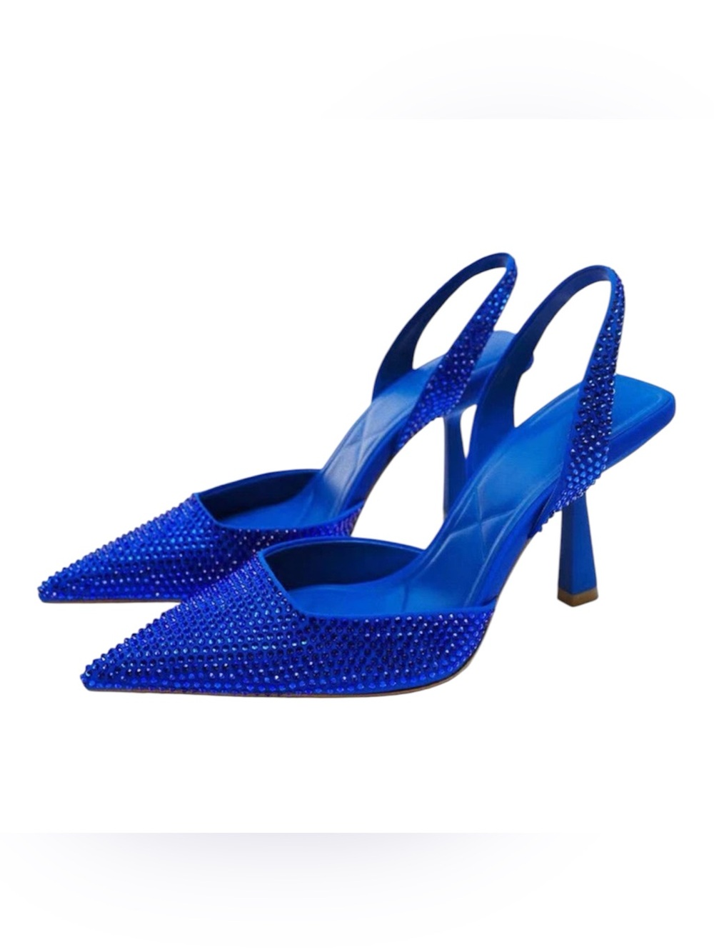 Zara Crystal Rhinestone Jewel Pointed Toe Slingback High Heel Shoes Sz 37 Blue